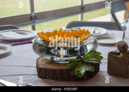 Table centerpiece set up for a meeting event. Stock Photo