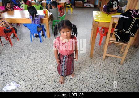 Maya indigenous children at preschool founded by local NPO in San Andrés Semetabaj in Solola department, Guatemala. Stock Photo