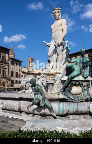 Michelangelo's David near the Palazzo Vecchio (Old Palace) is the town hall of the city of Florence, Italy. Stock Photo