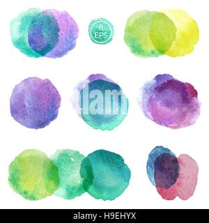 Vector. Set of hand drawn watercolor blots. Hand drawn watercolor blots good for your design, logo, label, print, card, banner. Stock Vector