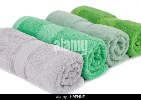 Rolled towels isolated on white background. Stock Photo
