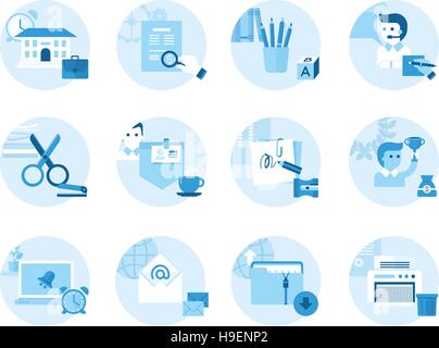 Set of icons on a theme office, work, management. Made in flat style. Stock Vector