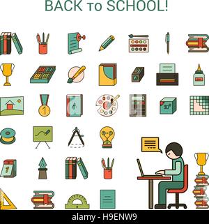 School icons set in a colorful flat style. Stock Vector