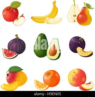 Set of fruits. ICONS, made in the form of realistic Stock Vector