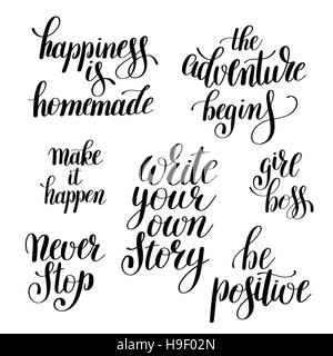 set of handwritten positive inspirational quotes brush typograph Stock Vector