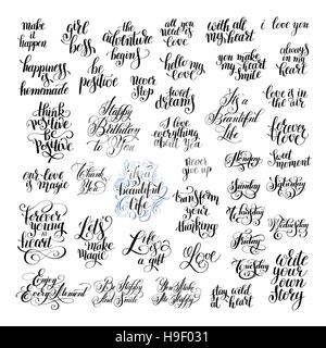 big set of handwritten positive inspirational quotes brush typog Stock Vector