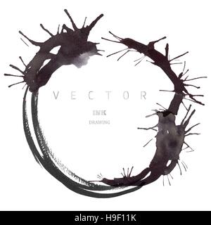 Ink drawing vector round frame Stock Vector