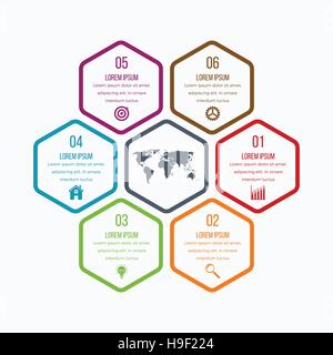 Vector illustration infographics six hexagons Stock Vector