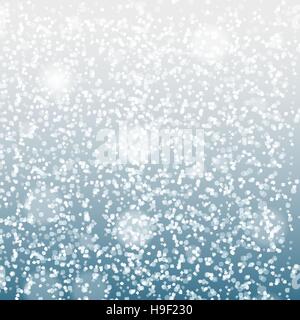 Falling Shining Snowflakes and Snow on Blue Background. Christma Stock Vector