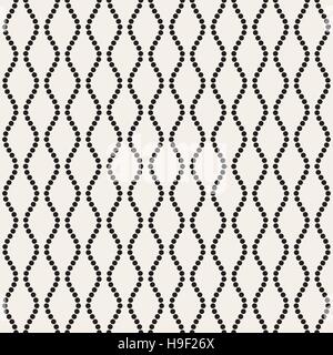 Vector Seamless Black and White Vertical Dotted Wavy Lines Pattern Stock Vector