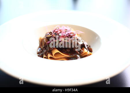 Pappardelle pasta with beef cheeks Stock Photo