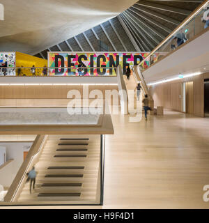 Interior view of 2nd floor walkway. Design Museum, London, United Kingdom. Architect: john pawson, 2016. Stock Photo