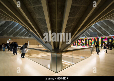 Interior view of 2nd floor walkway and roof detail. Design Museum, London, United Kingdom. Architect: john pawson, 2016. Stock Photo