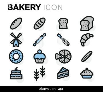 Vector flat bakery icons set on white background Stock Vector