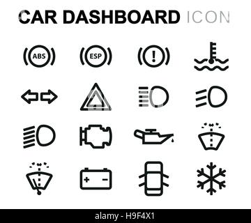 Vector line car dashboard icons set on white background Stock Vector