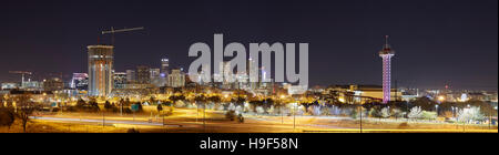 Denver skyline at night panoramic picture, Colorado, USA. Stock Photo