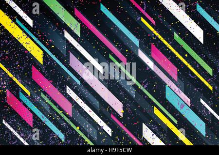 abstract colorful stripes over black background. vector geometric, vivid wallpaper template. cool design backdrop. bright frame, vector business cards Stock Vector
