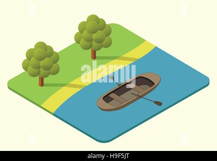 wooden boat vector isometric Stock Vector