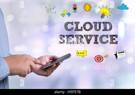 Cloud Service (Cloud Computing diagram on the new computer inter Stock Photo