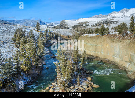 yellowstone river in winter near tower junction in yellowstone national park, wyoming Stock Photo