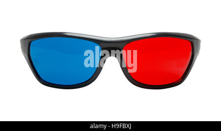 Cut Out Black Plastic 3D Glasses Front View. Stock Photo
