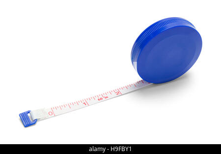 Round Blue Tape Measure Isolated on White Background. Stock Photo