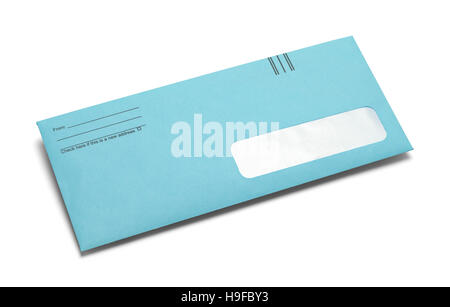 Bright Blue Envelope with Copy Space Isolated on White Background. Stock Photo