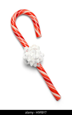 Candy Cane with White Bow Isolated on White Background. Stock Photo