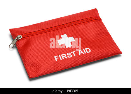 Red First Aid Kit Bag Isolated on White Background. Stock Photo