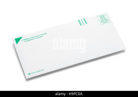 Green and White Business Envelope Isolated on White Background. Stock Photo