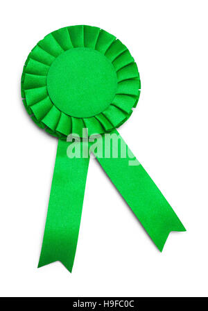 Green Award Ribbon with Copy Space  Isolated on White Background. Stock Photo