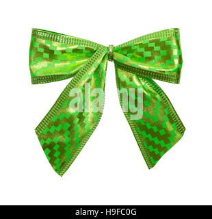 Green Tied Bow Isolated on White Background. Stock Photo