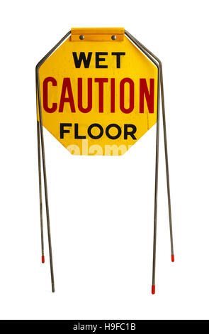 Vintage Caution Wet Floor Sign Isolated on White Background. Stock Photo