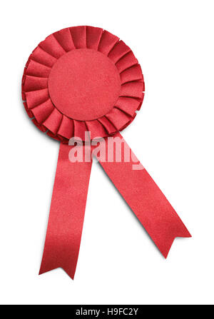 Red Award Ribbon with Copy Space  Isolated on White Background. Stock Photo