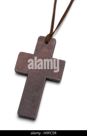 Wood Cross Necklace Isolated on White Background. Stock Photo