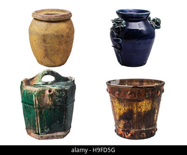 Pottery and vases on a white background. Stock Photo