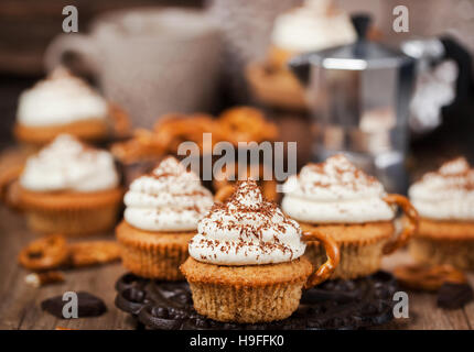 Delicious coffee cupcakes decorated like a cappuccino cup Stock Photo