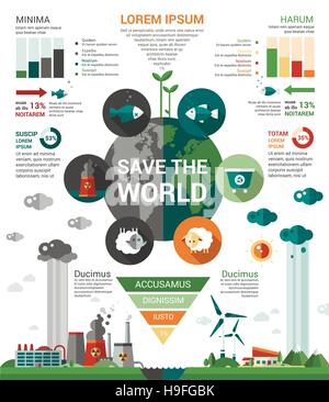 Ecology - modern vector flat design infographics poster template with environment charts and graphics Stock Vector
