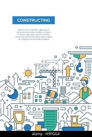 Constructing - vector line design brochure poster, flyer presentation template, A4 size layout. Stock Vector