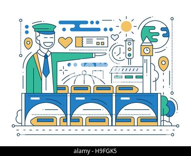 Railway Station - line design composition Stock Vector