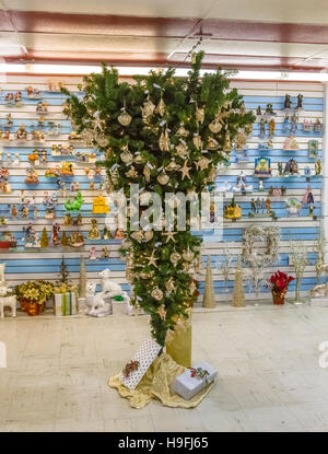 Upside down inverted decorated Christmas tree Stock Photo