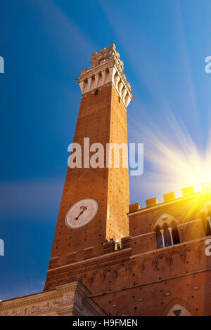 Campo Square with Mangia Tower, Siena, Italy Stock Photo