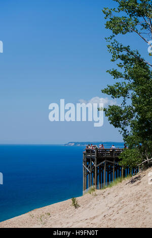 Sleeping Bear Dunes National Lakeshore overlook of lake Michigan in Great Lakes Region Glen Arbor MI, USA. Stock Photo