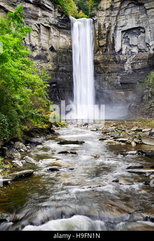 New York waterfall landscape at Taughannock Falls State Park in Trumansburg, Tompkins County Finger Lakes Region, central New York USA.