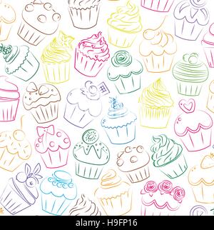 Cupcake, cupcakes muffin fairy patty cup cake cakes muffins pastry confectionery pastries seamless brick pattern. Vector square closeup side view beau Stock Vector