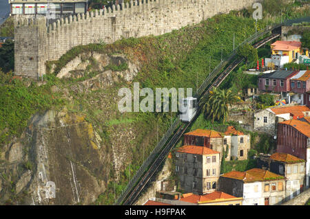 Porto historic city centre and Funicular (elevator) dos Guindais in Porto,Portugal Stock Photo