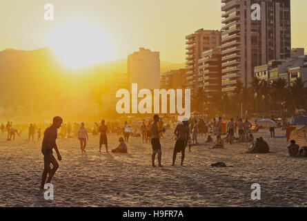 Brazil, City of Rio de Janeiro, Sunset on the Ipanema Beach. Stock Photo