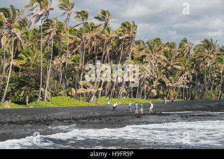 punaluu black sand beach in Hawaii Big Island Stock Photo