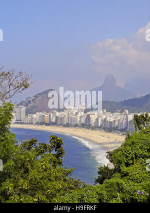 Brazil, City of Rio de Janeiro, Leme, Copacabana Beach viewed from the Forte Duque de Caxias. Stock Photo