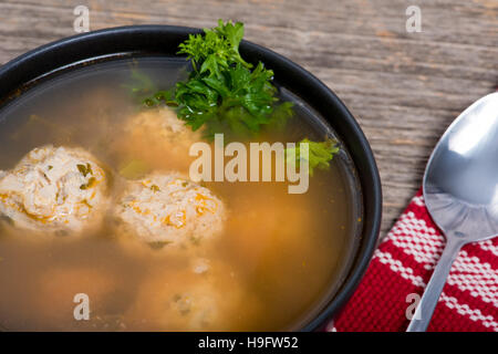 Meatball soup on the table in natural light Stock Photo